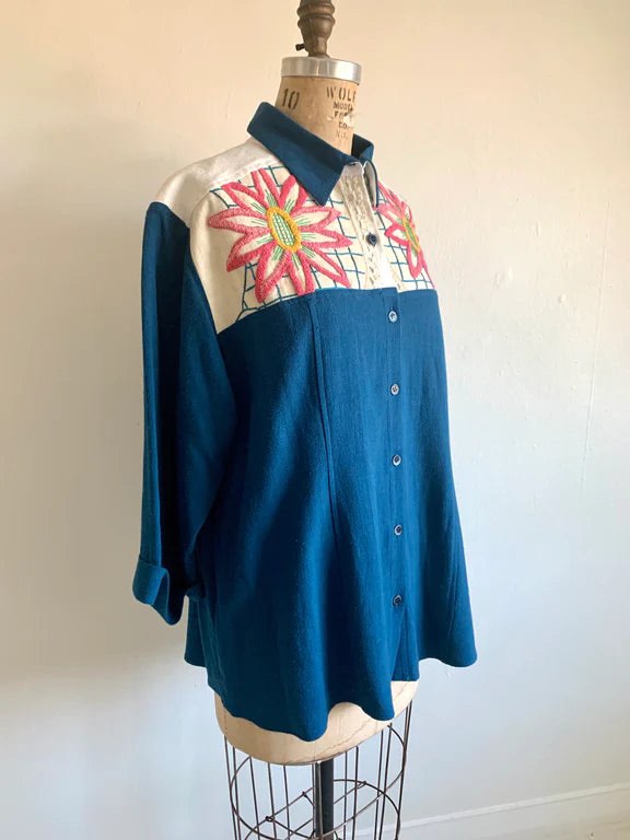 Lauren Button Down Shirt With Upcycled Vintage Yoke Size XL #LAUB4