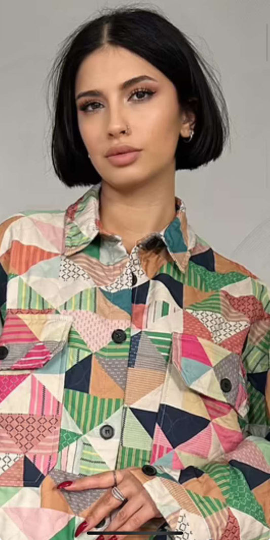 Patterned Quilted Pocket Blouse/Shirt