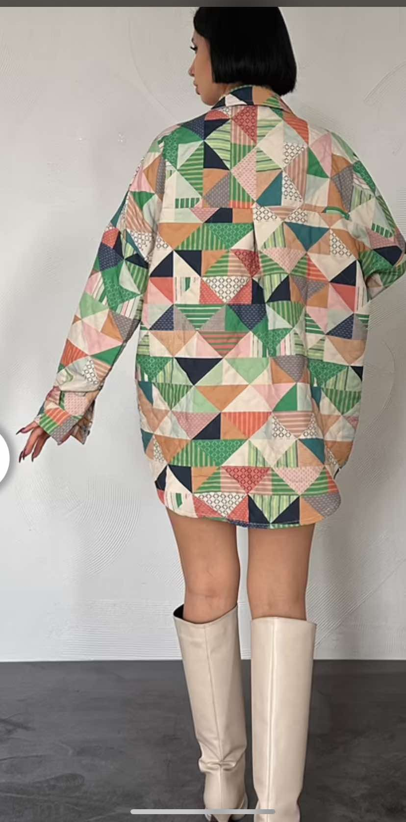 Patterned Quilted Pocket Blouse/Shirt