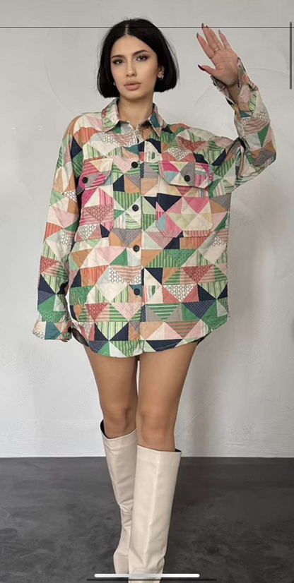 Patterned Quilted Pocket Blouse/Shirt