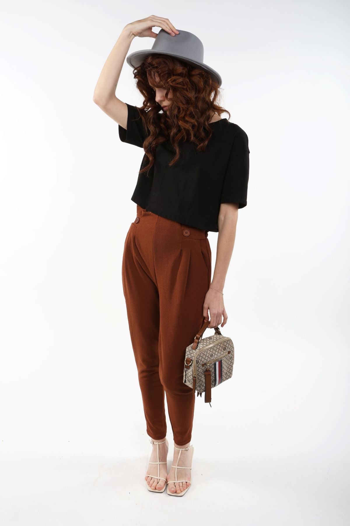 Women Stylish  Knit Paper Bag Pleat Pants